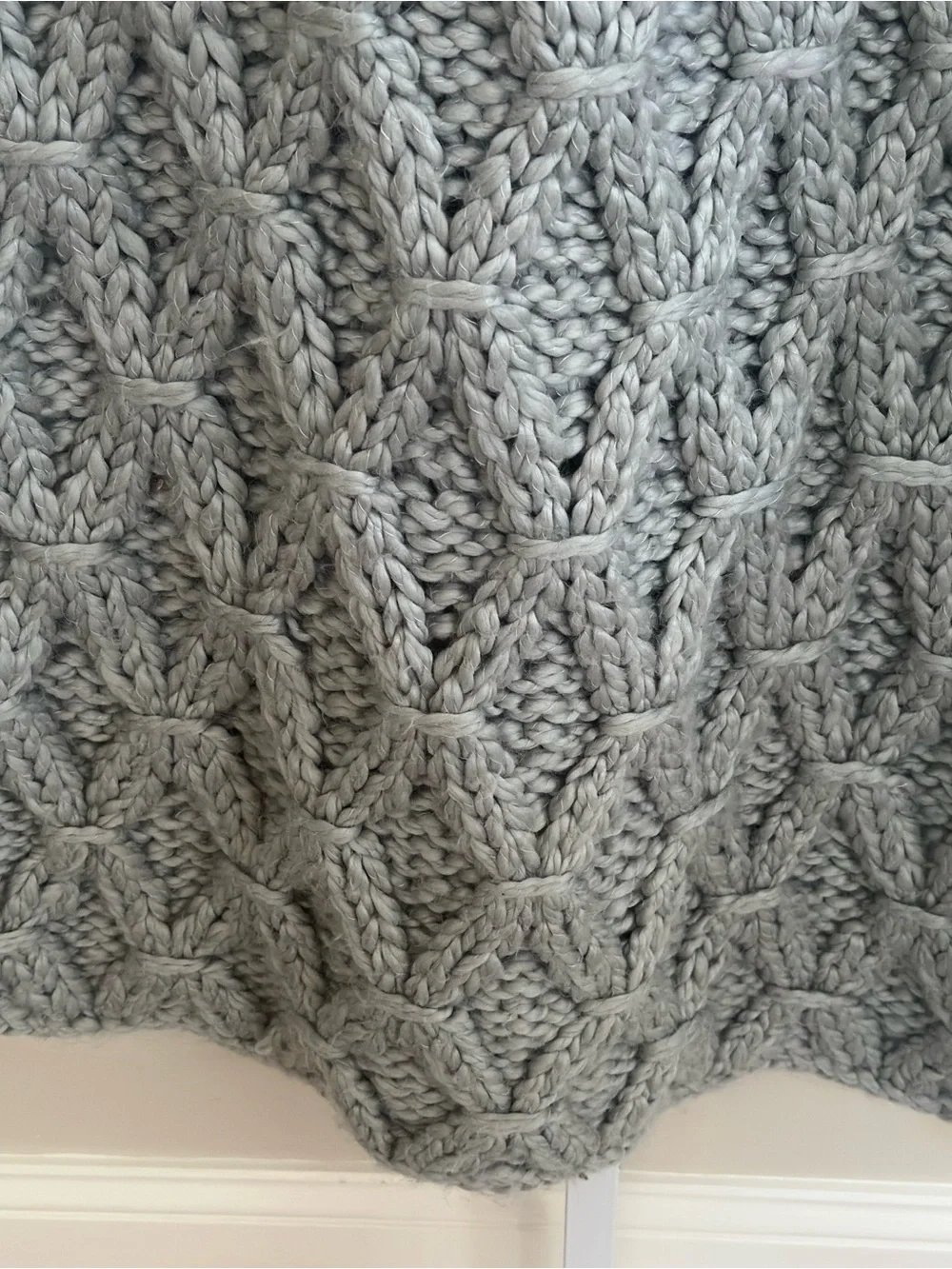 RH Baby & Child Chunky Hand-Knit Stroller Blanket Ash Gray Wool Blend 31x45